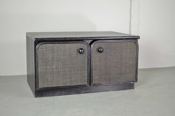 Image 1 of Mid-Century Black Pit Cane Bar Cabinet Designed in the Style of Jan des Bouvrie, 1970s