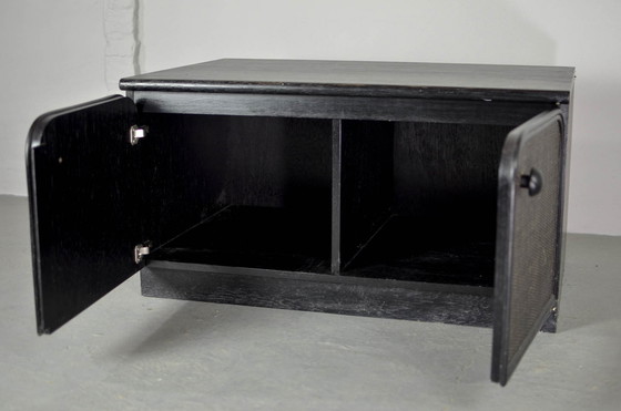 Image 1 of Mid-Century Black Pit Cane Bar Cabinet Designed in the Style of Jan des Bouvrie, 1970s