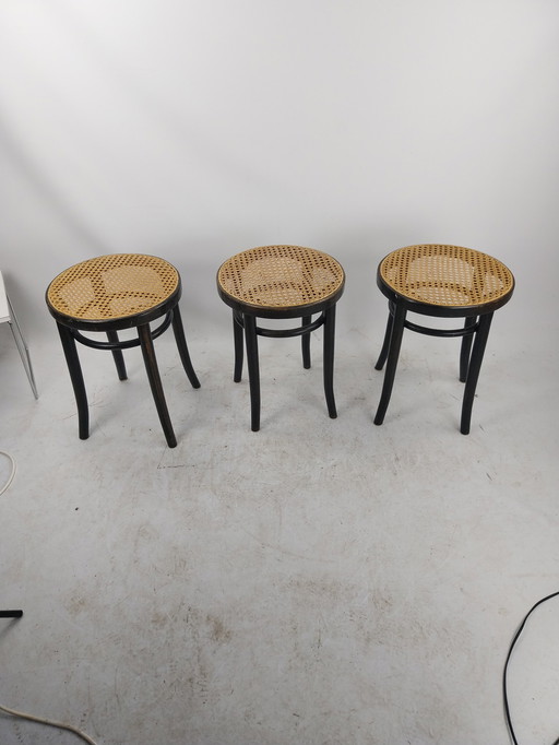 3 X Thonet Stool Original Black Version 1970'S