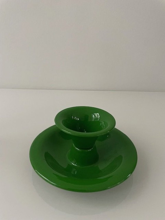 Image 1 of 2X Retro Metal Candlesticks Orange And Green