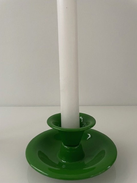 Image 1 of 2X Retro Metal Candlesticks Orange And Green