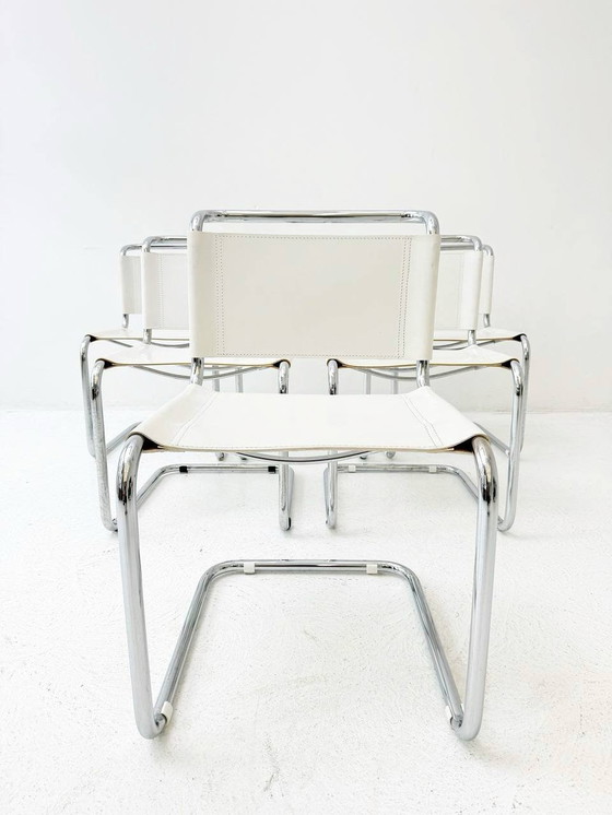 Image 1 of Set of 4 white cantilever chairs S33 by Mart Stam, Italy