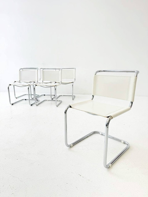 Set of 4 white cantilever chairs S33 by Mart Stam, Italy