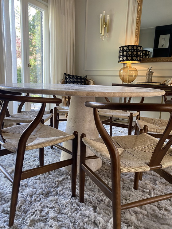 Image 1 of Round Travertine Dining Table