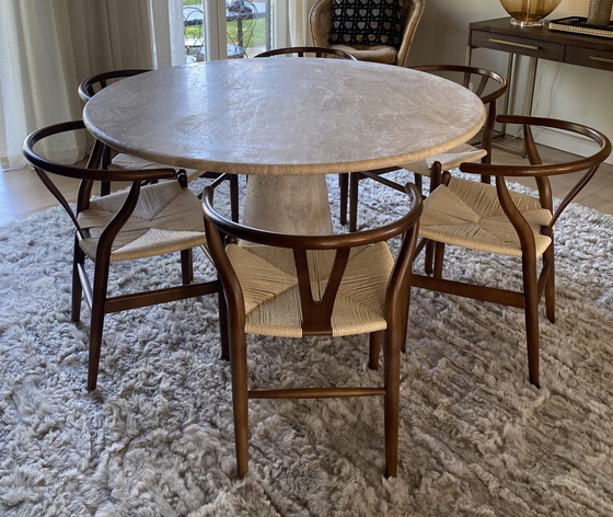 Image 1 of Round Travertine Dining Table