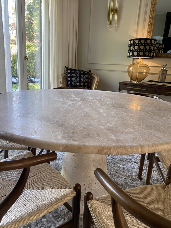 Image 1 of Round Travertine Dining Table