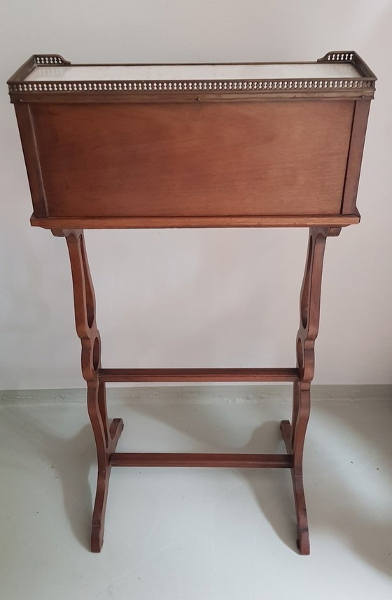 Image 1 of Small Antique English Brass, Mahogany, And Marble Secretaire