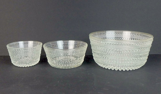 Image 1 of 1 PLATE and 3 BOWLS oiva toikka kastehelmi nuutajärvi finland glass