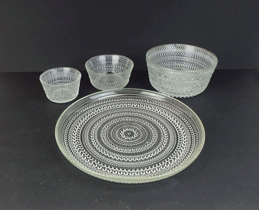 1 PLATE and 3 BOWLS oiva toikka kastehelmi nuutajärvi finland glass