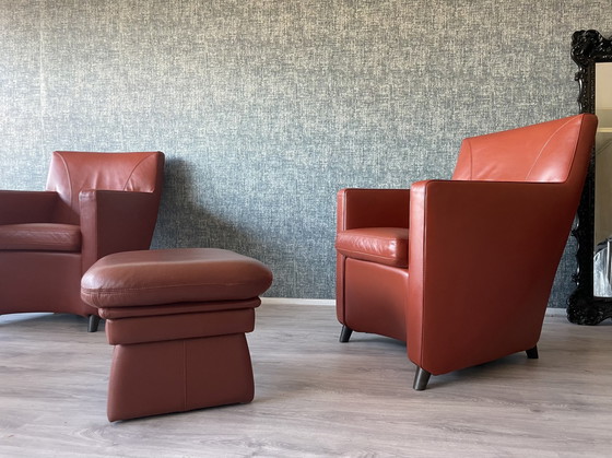 Image 1 of 2x Leolux Dolcinea Leather Armchair + footstool