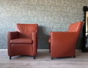 2x Leolux Dolcinea fauteuil en cuir + pouf