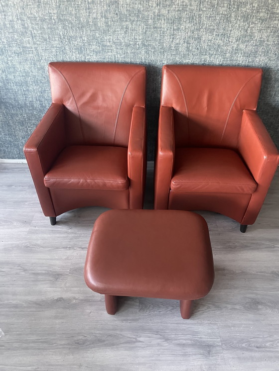 Image 1 of 2x Leolux Dolcinea fauteuil en cuir + pouf