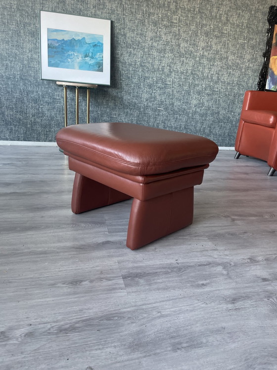 Image 1 of 2x Leolux Dolcinea fauteuil en cuir + pouf