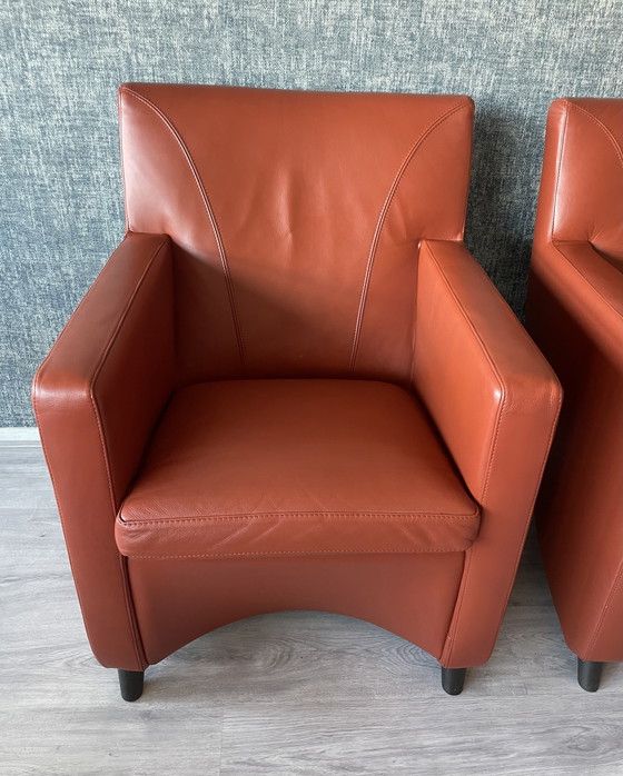 Image 1 of 2x Leolux Dolcinea Leather Armchair + footstool