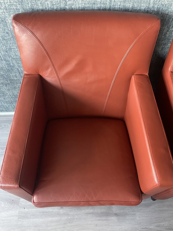 Image 1 of 2x Leolux Dolcinea Leather Armchair + footstool