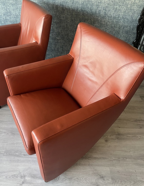 Image 1 of 2x Leolux Dolcinea fauteuil en cuir + pouf