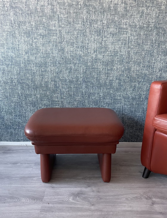 Image 1 of 2x Leolux Dolcinea fauteuil en cuir + pouf