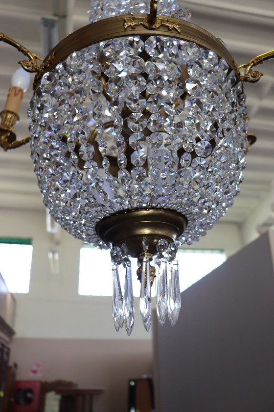 Image 1 of Antique Bronze And Crystal Chandelier With 10 Bulbs