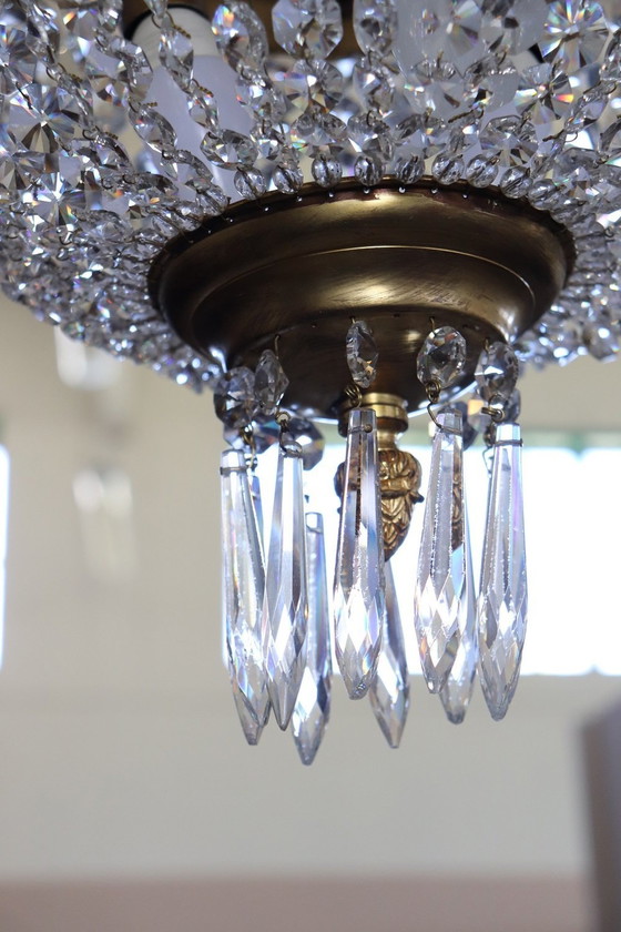 Image 1 of Antique Bronze And Crystal Chandelier With 10 Bulbs