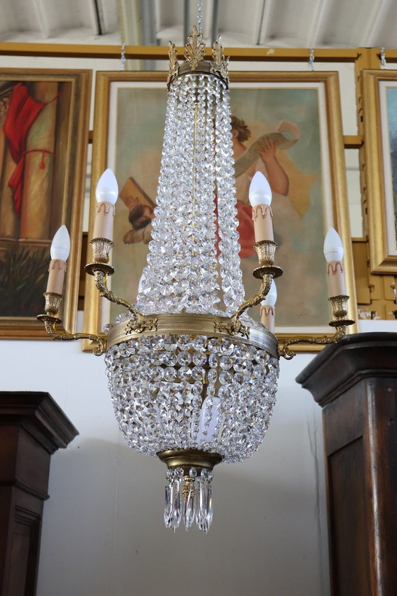 Image 1 of Antique Bronze And Crystal Chandelier With 10 Bulbs