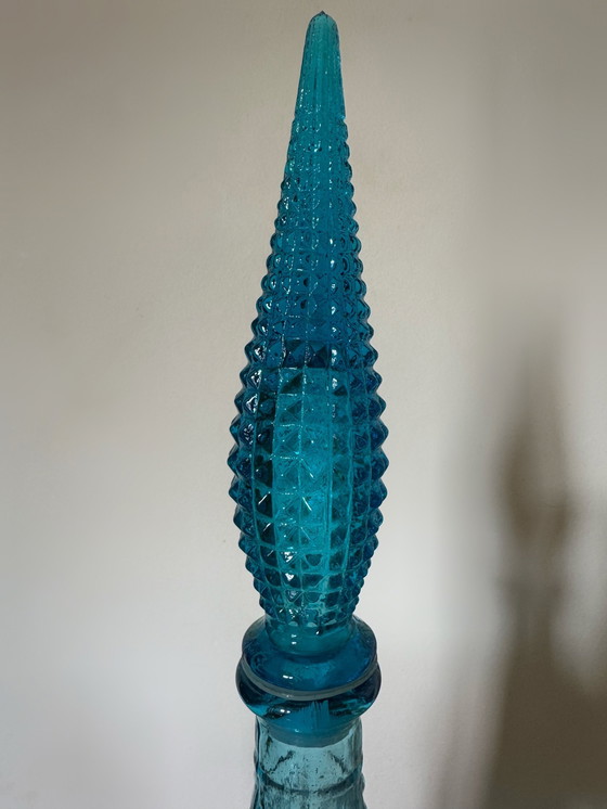 Image 1 of Empoli glass decanter Turquoise 60s