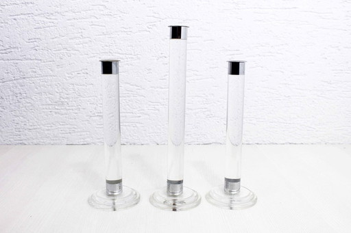 Trio of vintage candlesticks in plexiglas