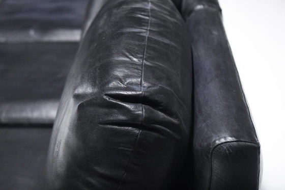 Image 1 of Rare 'Super C' Modular Sofa In Original Black Leather By Willy Rizzo. Signed!