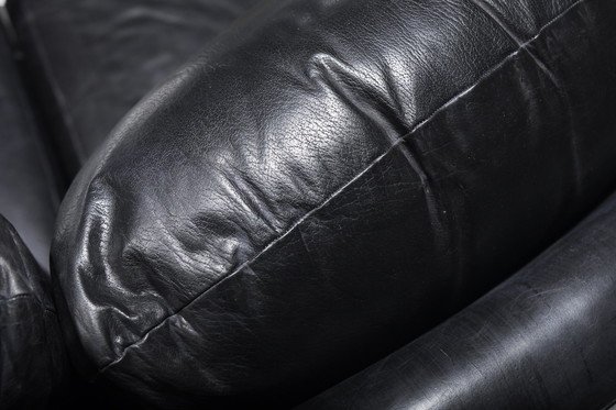 Image 1 of Rare 'Super C' Modular Sofa In Original Black Leather By Willy Rizzo. Signed!