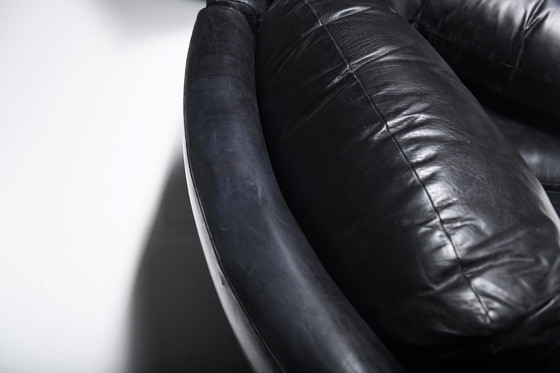 Image 1 of Rare 'Super C' Modular Sofa In Original Black Leather By Willy Rizzo. Signed!