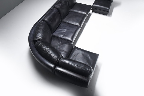 Image 1 of Rare 'Super C' Modular Sofa In Original Black Leather By Willy Rizzo. Signed!