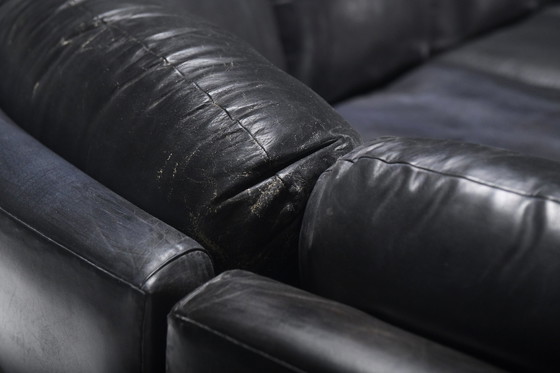 Image 1 of Rare 'Super C' Modular Sofa In Original Black Leather By Willy Rizzo. Signed!