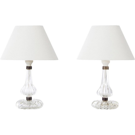 Image 1 of Coppia di lampade da tavolo vintage in cristallo di Carl Fagerlund per Orrefors