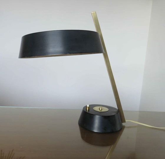 Image 1 of Brass And Black Lacquered Metal "Soucoupe" Lamp