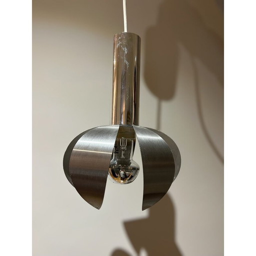 Vintage pendant lamp in chrome and brushed steel