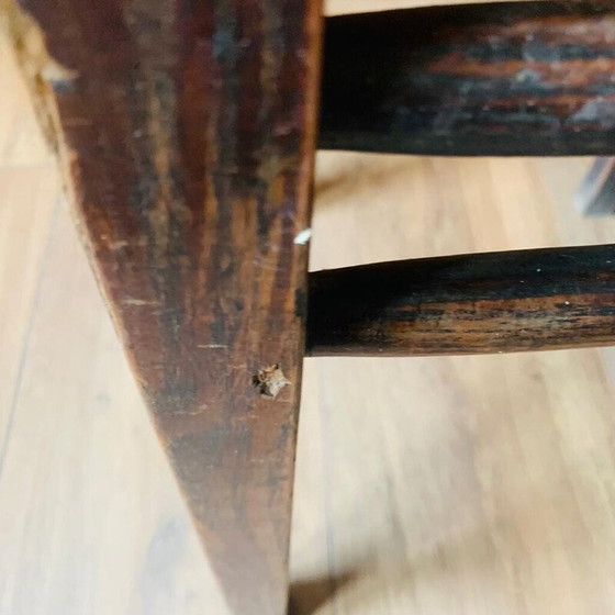 Image 1 of Pair of vintage wood and straw stools