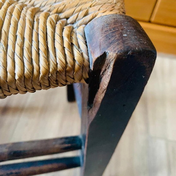 Image 1 of Pair of vintage wood and straw stools