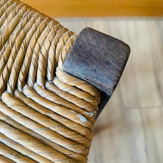 Image 1 of Pair of vintage wood and straw stools