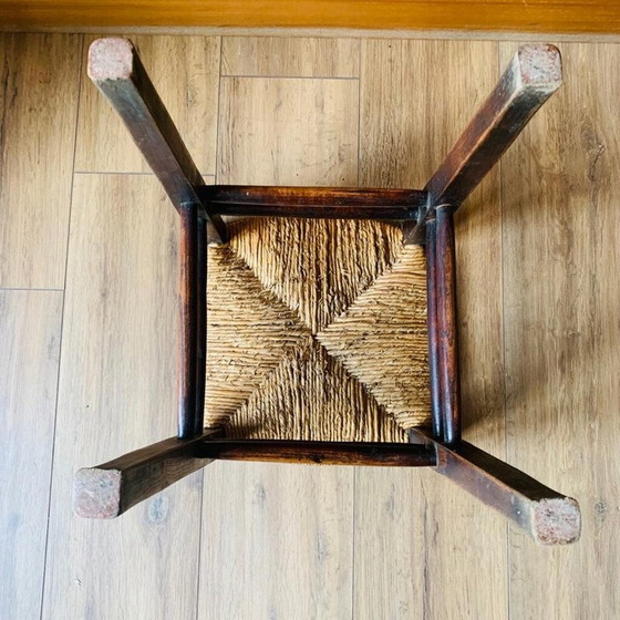 Image 1 of Pair of vintage wood and straw stools