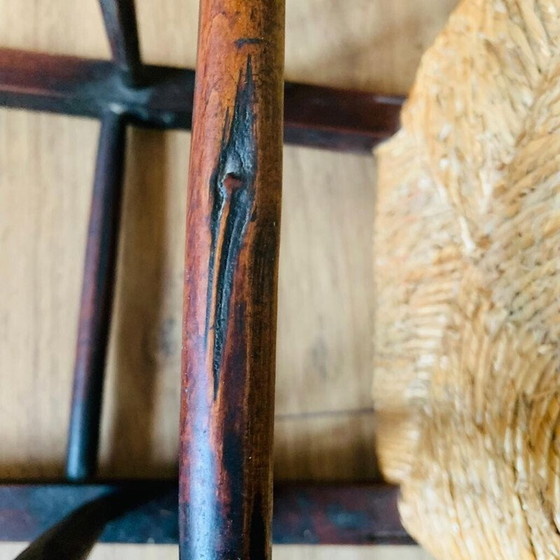 Image 1 of Pair of vintage wood and straw stools