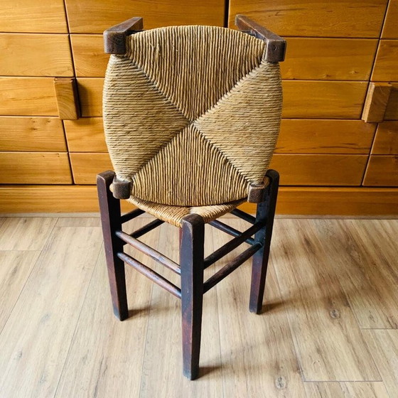 Image 1 of Pair of vintage wood and straw stools