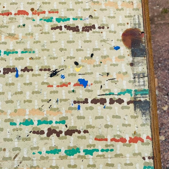 Image 1 of Vintage multicolored farmhouse table with 1 drawer