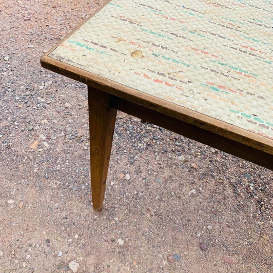 Image 1 of Vintage multicolored farmhouse table with 1 drawer