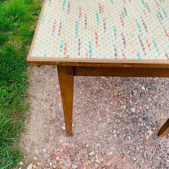 Image 1 of Vintage multicolored farmhouse table with 1 drawer