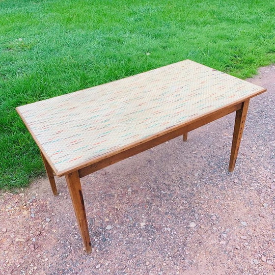 Image 1 of Vintage multicolored farmhouse table with 1 drawer