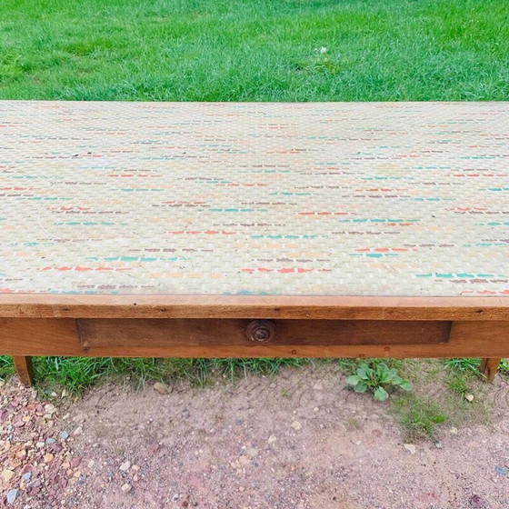 Image 1 of Vintage multicolored farmhouse table with 1 drawer