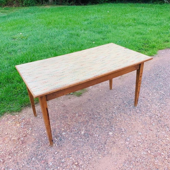 Image 1 of Vintage multicolored farmhouse table with 1 drawer