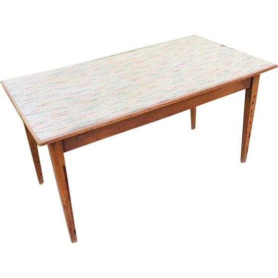 Image 1 of Vintage multicolored farmhouse table with 1 drawer