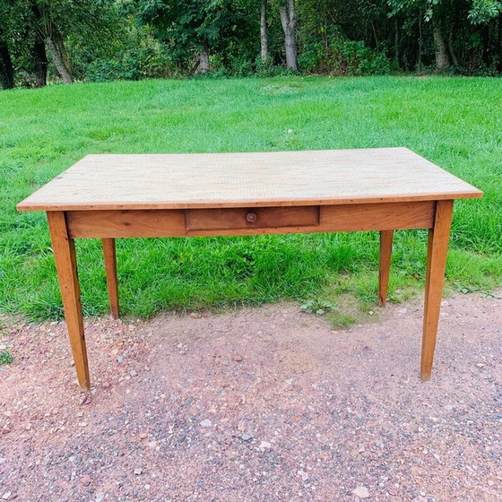 Image 1 of Vintage multicolored farmhouse table with 1 drawer