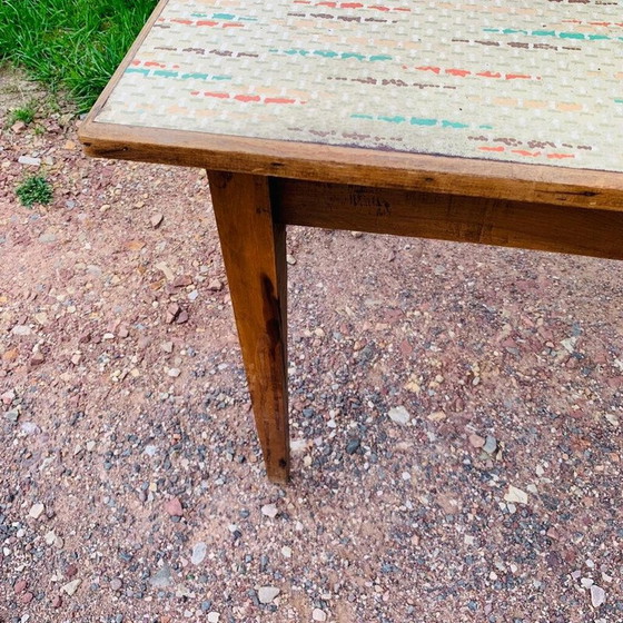 Image 1 of Vintage multicolored farmhouse table with 1 drawer