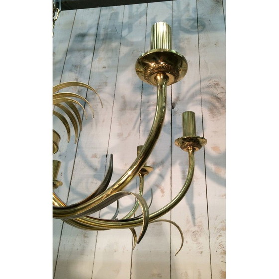 Image 1 of Lampadario vintage a forma di ananas in metallo spazzolato e dorato, 1970